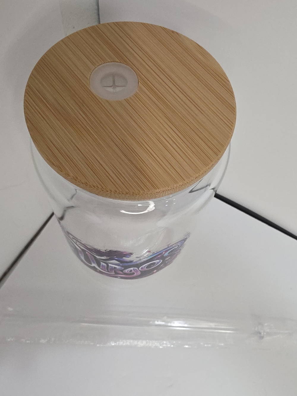 Virgo Zodiac Glass Storage Jar with Bamboo Lid - Purple Pink Blue Design - Picture 2 of 2